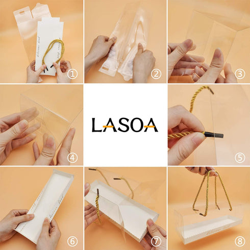 LASOA Mother's Day Clear Favor Box Treat Box Gable box with Cardboard, Pastry Cookies Candy Boxes for Birthday, Party Favor,Thanksgiving,Baby Shower,Wedding,10Pack, 9x3x3 Inches