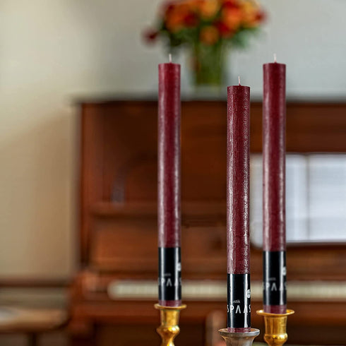 SPAAS Rustic Wine Red Candlesticks - 10" Tall Red Candles, Set of 6 Rustic Candles - Unscented Long Burning Decorative Candles for Christmas Home Decoration, Table Candles, Party, Wedding, and Holiday