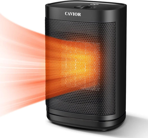 CAVIOR Space Heater, Portable Space Heater, 750W/1500W Small Space Heater Fan for Bedroom, Office and Indoor Use Tip-Over and Overheat Protection PTC Ceramic Heater with Thermostat Black