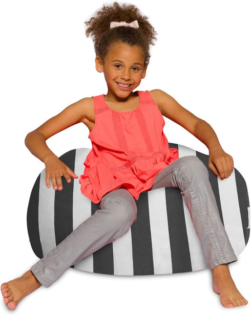 Posh Creations Bean Bag Chair for Kids, Teens, and Adults Includes Removable and Machine Washable Cover, 27in - Medium, Canvas Stripes Gray and White