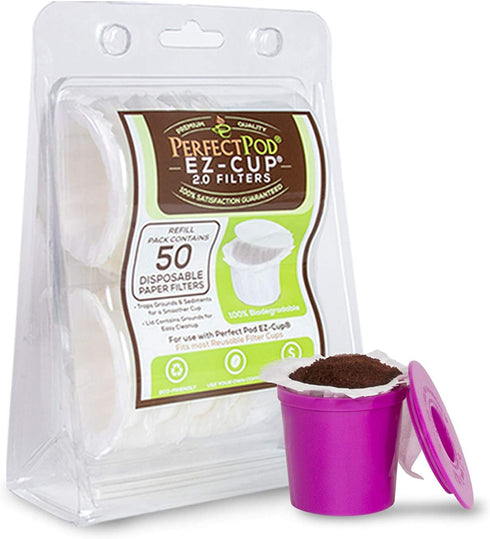 Perfect Pod EZ-Cup Disposable Paper Filters with Patented Lid Design for Reusable Coffee Pods 4-Pack (200 Filters)¦