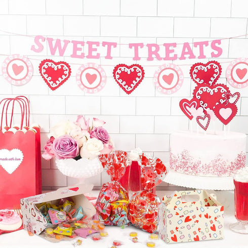 Valentines Treat Boxes Gift Bags - 28 Pack Valentines Candy Bags Goodie Bags for Party Supplies, Valentines Day Party Favors for Kids, 7 Patterns Valentines Bags for Wrapped Gifts Party Decorations