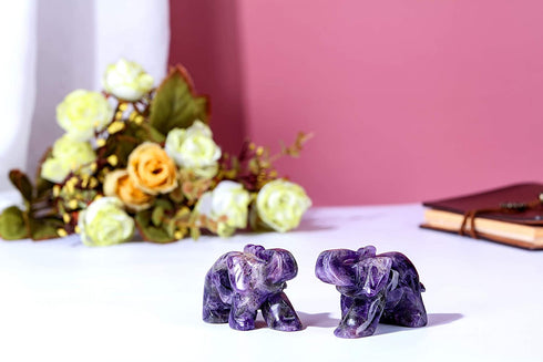 CrystalTears 2" Amethyst Crystal Gemstone Elephant Figurine Hand Carved Reiki Healing Crystals Pocket Gemstones Elephant Statue for Meditation Peace Protective Home Office Decor Gift for Chrismas