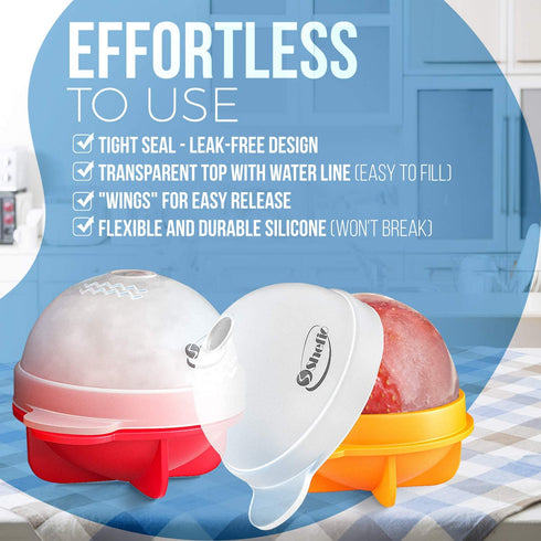 Round Ice Cube Mold Set of 4 Individual 2.5 Inch Tight Sealing, Leak Proof Silicone Big Sphere Ice Ball Makers for Cocktails Whiskey, Bourbon, Scotch, and Fun Entertaining