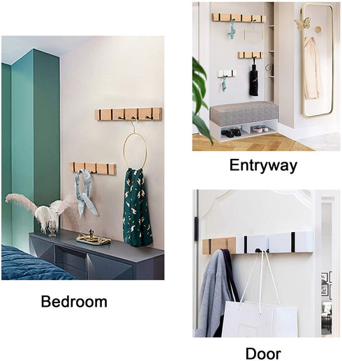 KYSMOTIC Modern Coat Hooks Wall Mounted, Folding Coat Rack Wall Mounted, Wall Floating Coat Hook Rack Space-Saving Coat Hanger for Coats, Key - White 4 Hooks