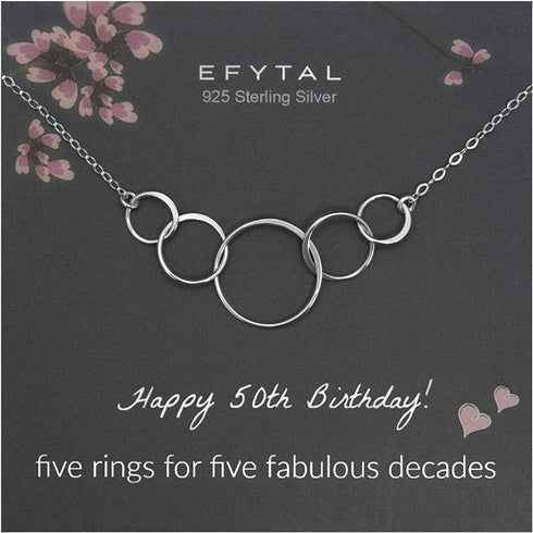EFYTAL Cool Gifts for 50 Year Old Woman, Sterling Silver Five Circle Necklace, 50th Birthday Gifts For Women, Gifts for 50 Year Old Woman, 50th Birthday Decorations Women