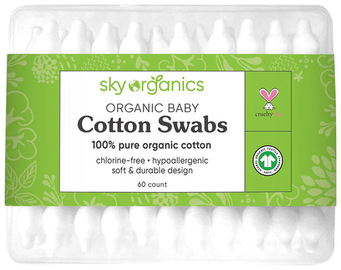 Sky Organics Organic Baby Cotton Swabs for Baby, 100% Pure Organic Cotton, GOTS Certified Organic Cotton, 60 Count