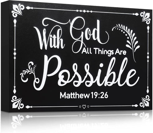 Yulejo with God All Things are Possible Sign Wall Hanging Decoration Wooden Wall Decor Religious Scripture Black Bible Verses Everything is Possible with God Bibical Wooden Decoration Plaque for Home