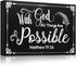 Yulejo with God All Things are Possible Sign Wall Hanging Decoration Wooden Wall Decor Religious Scripture Black Bible Verses Everything is Possible with God Bibical Wooden Decoration Plaque for Home