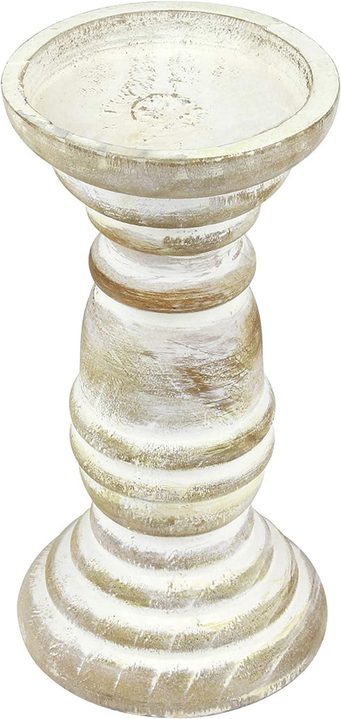 Stonebriar Decorative Worn White Wooden Pillar Candle Holder, Coastal Home Decor, Ocean Inspired Designs for Wedding Decorations, Parties, or Everyday Home, Large