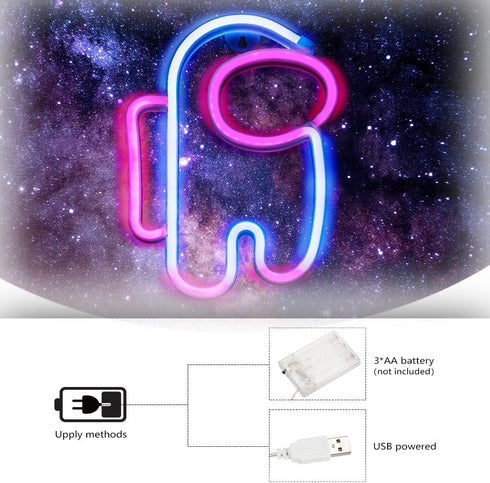 Among Us Game Neon Sign - LED Neon Lamp USB & Batteries Powered for Wall Decor,Neon Lights for Game Room,Bedroom,Gamer Gifts