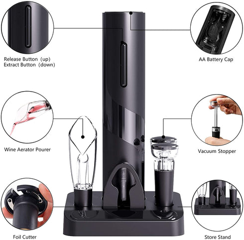 COKUNST Electric Wine Opener Set, Battery Operated Wine Bottle Corkscrew Opener with Foil Cutter, Wine Aerator Pourer, Vacuum Stoppers, Reusable Wine Bottle Openers with Accessories for Kitchen Party
