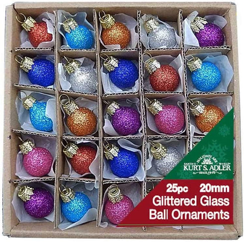 Kurt S. Adler 0.78-Inch Glitter Glass Ball, 25 Piece Set Ornaments, Multi, Count