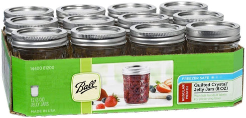 Ball Mason 8oz Quilted Jelly Jars with Lids and Bands, Set of 12