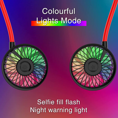 (2022 Upgraded) Hands Free Portable Neck Fan - Rechargeable Mini USB Personal Fan Battery Operated with 3 Level Air Flow, 7 LED lights for Home Office Travel Indoor Outdoor (NEW- BLACK+RED)