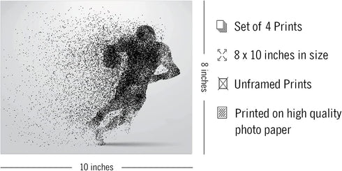 Football Wall Decor Art Prints - Particle Silhouette Set of 4 (8x10) Poster Photos - Man Cave, Bedroom Decor
