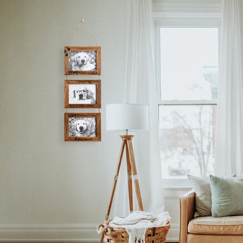 5x7Picture Frame,Dog Picture Frame,Wall Hanging Picture Frame Collage With 3 Openings Photo Frame,Pet Picture Frames Memorial Display Frame on Ropes Gifts for Wall for Home and Office.