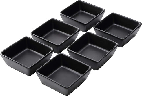 Bruntmor Ceramic Square Baking Ramekins for Souffl©, Cr¨me Brulee, Jams, Dipping Sauces, French Onion Soup Oven Safe, Appetizer Sauce Dipping Bowls, (4 Oz, Set of 6), Black