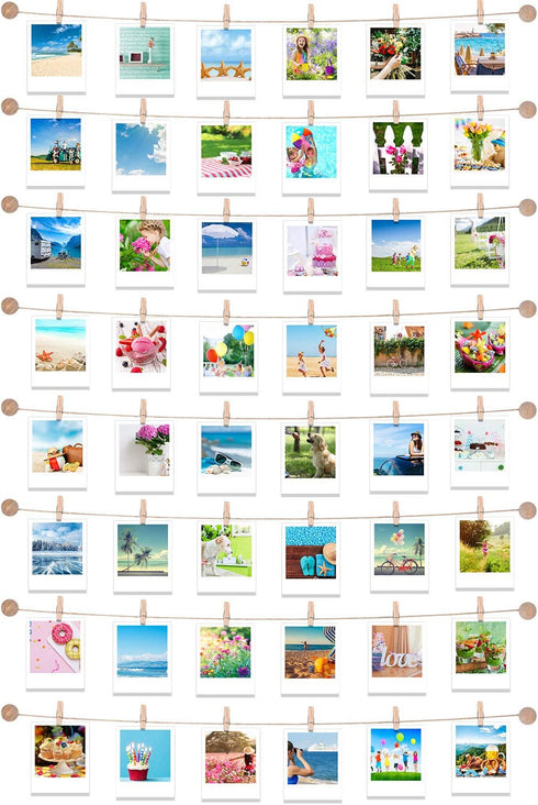 Hanging Instant Photo Display Decorative Wall Hanging String with Clips, Stick and Hang Photo Wall Decor, Wall Hanging Pictures Display for Home, Dormitory and Cafe Decoration (Available to 8 Rows)