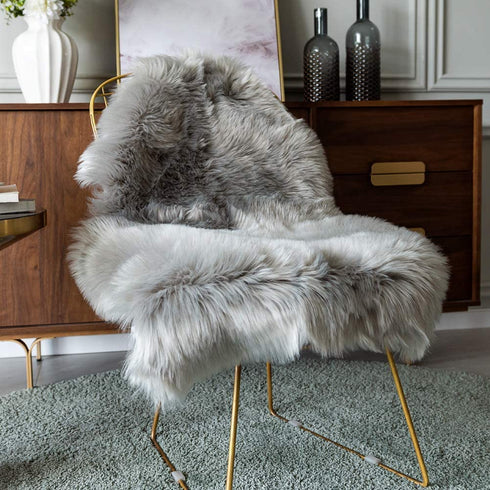 Carvapet Luxury Soft Faux Sheepskin Chair Cover Seat Pad Plush Fur Area Rugs for Bedroom, 2ft x 3ft,Grey
