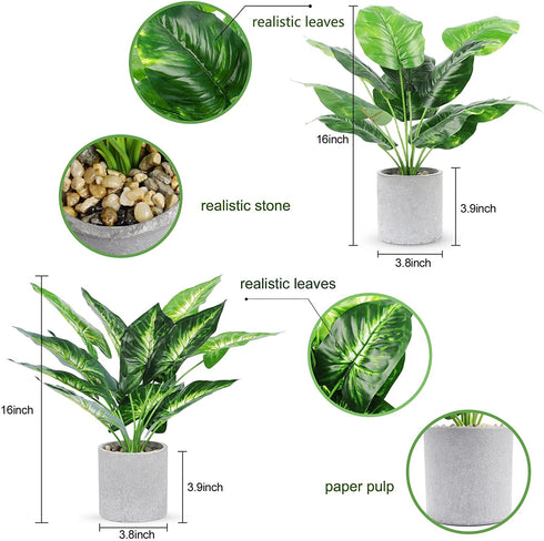 WUKOKU 2pcs Fake Plants Small Artificial Potted Plants Office Plants for Home Farmhouse Bathroom Bedroom Kitchen Desk Decor