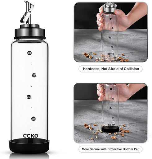 Glass Olive Oil Dispenser Bottle with Stainless Steel Spouts Shatterproof Glass Olive Oil Bottle 350ml Cooking Oil and Vinegar Cruet Bottle Oil Container Carafe for Kitchen