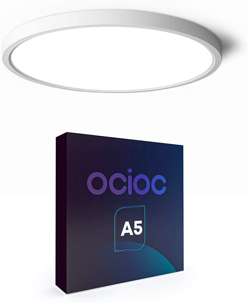 Ocioc LED Flush Mount Ceiling Light, 8.9inch 18W 5000K, Slim Round Surface Mount Lighting Fixture for Bedroom, Utility Room, Hallway, Stairwells, Closets White ETL Lsted