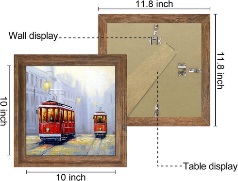 10x10 Brown Picture Frames Square Rustic Wood 2 Pack Display Photo Frame 10 x 10 with Stand for Wall Mounting and Tabletop Home Decoration