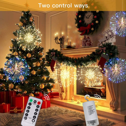 Fairy Firework String Lights,120 LED 8 Modes Dimmable String Fairy Lights with Remote Control,Waterproof Copper Wire Decorative Hanging Starburst Lights for Christmas Decoration (Warmlight)