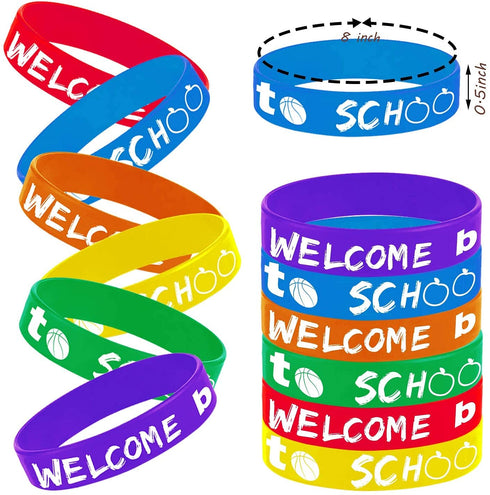 36PCS Welcome Back to School Party Rubber Bracelets, 100 Days of School/First Day of School Party Baby Shower Birthday Party Supplies Decorations Gifts Prize Goodie Bag Favors Silicone Wristbands