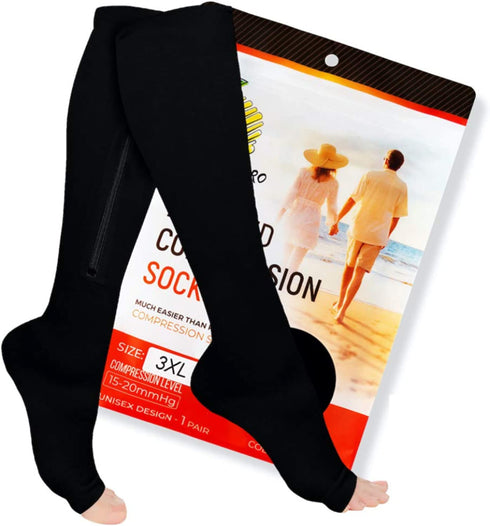 Zipper Compression Socks with Zip Guard Skin Protection & Open Toe Medical Zippered Compression Socks for Men Women