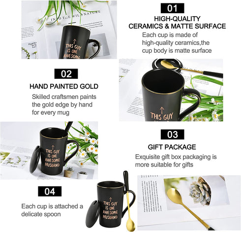 Valentine's Day Mug for Him - This Guy Is One Awesome Husband Coffee Mug - Christmas Birthday Anniversary Present for Husband from Wife - Funny Coffee Mug for Men 14 Oz with Gift Box