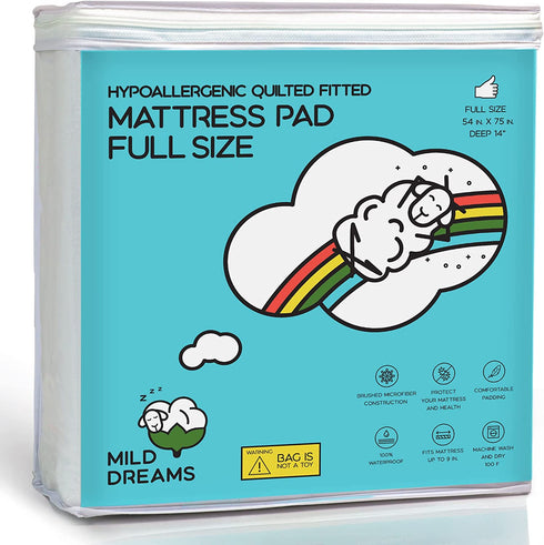 Full Mattress Pad Cover Fitted - Full Bed Mattress Cover Size 54x75 inches Stretches to 16 Deep Pocket- Fitted Quilted Sheet for Full Mattress , White