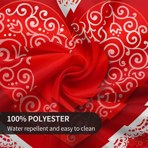 Valentines Day Tablecloth Round 60 inch Wrinkle Free Red Romantic Love Heart Tablecloth Suitable for Kitchen Decorantion / Indoor and Outdoor Dining Table / Party / Picnic
