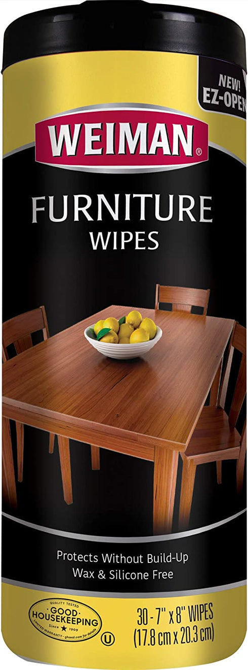 Weiman Wood Cleaner and Polish Wipes - Clean, Polish & Protect Wood Furniture, 30 Count