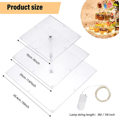 Acrylic Cupcake Stand Clear Cupcake Tower Dessert Cake Stands Transparent Cupcake Holder Stand Square Cupcake Display Stand Dessert Cupcake Tray with LED for Decor (Yellow Light)