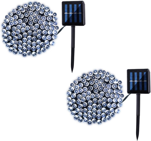 2 Pack 100 LED Solar String Lights 42ft 8 Modes Outdoor Waterproof Lights for Garden, Tree, Yard, Christmas, Wedding, Party (White)