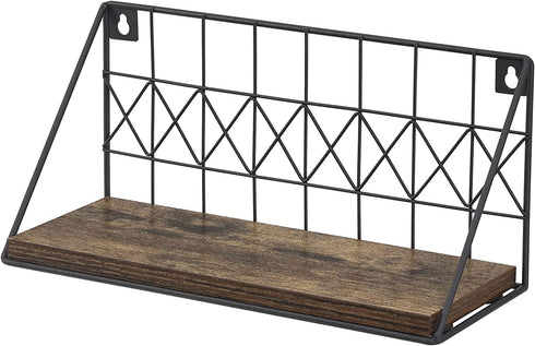 Snughome Floating Shelves Wall Mounted Set of 2, Modern Black Wire Metal Wood Wall Storage Organizer Display Shelf, Rustic Wood Wall Storage Shelves for Bedroom, Living Room, Bathroom, Kitchen