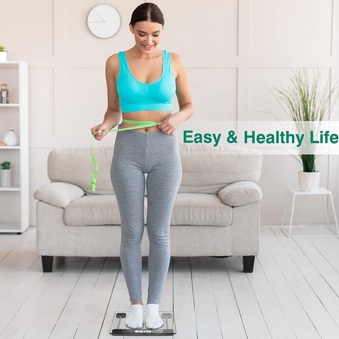 BEAUTURAL Digital Body Weight Bathroom Scale with Step-On Technology, Precision Weighing Scale,Large Backlight Display, Highly Accurate, Glass, 400 lbs, Batteries and Tape Measure Included
