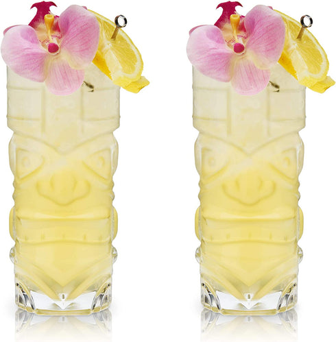 Viski Pacific Crystal Tiki Glasses Set of 2, Lead-Free Premium Crystal Clear Glass, Stylish Tiki Cocktail Glasses, Cocktail Glass Gift Set, 14 oz