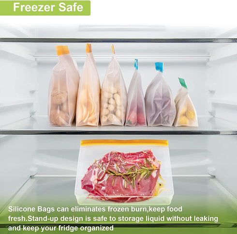 Reusable Storage Bags Stand Up, 18 Pack Reusable Sandwich Bags, Reusable Freezer Lunch Bags, Leakproof Reusable Bags Silicone, Reusable Gallon Bags(18Pack-4Large Bags+7Sandwich Bags+7Snack Bags)
