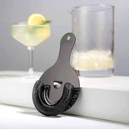 Viski Hawthorne Professional Metal Stainless Steel Cocktail Strainer for Kitchen with Handle | Home bar Tool, Set of 1, Gunmetal Black