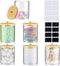 6 Pack Acrylic Qtip Holder Dispenser Bathroom Jars Set Round Pad Holder with Bamboo Lid Clear Plastic Stackable Ball Storage Container with 2 Pieces Removable Sticker Label for Bathroom Accessories