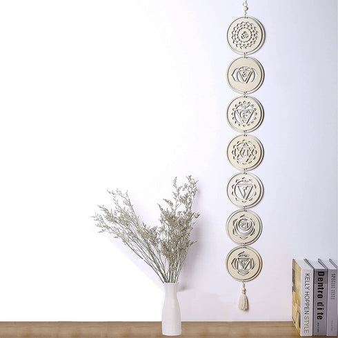 Mornajina 7 Chakra Wood Meditation Hanging Decorative, Sacred Geometry Wall Art, Yoga Wooden Grid Art Symbol for Bedroom, Home, Apartment, Living Room, Spiritual Gifts
