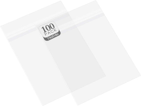 Golden State Art, Pack of 100, Acid-Free Crystal Clear Sleeves Storage Bags for Photo Prints Framing Mats Mattes (Bag Size: 11 3/8 x 14 1/8 inches for 11x14 Mats)