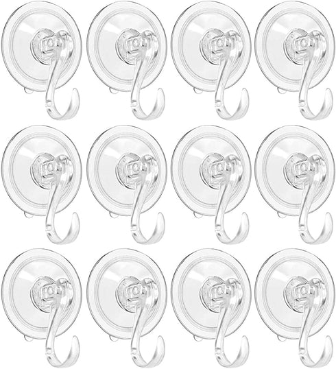 KINMAD 12Pcs Suction Cup Hooks 13lb(Max) Movable Vacuum Suction Hooks for Bathroom, Reusable Heavy Duty Vacuum Suction Hanger for Kitchen, Glass Door, Mirror, Tile, Towel, Clear
