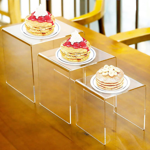 ANDGOO Display Risers, Clear Acrylic Showcase Collectibles Display Stands for Jewelry Funko Pop Figures, Cake Stands for Candy Dessert Table Decorations-3"x4"x5" (6pcs)