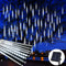 YEGUO Solar Meteor Shower Rain Lights Outdoor, White Meteor Lights 30cm 8 Tubes 144 LED, Falling Raindrop Fairy String Lights for Tree Holiday Porch Yard Patio Roof Party Christmas Decoration