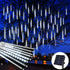 YEGUO Solar Meteor Shower Rain Lights Outdoor, White Meteor Lights 30cm 8 Tubes 144 LED, Falling Raindrop Fairy String Lights for Tree Holiday Porch Yard Patio Roof Party Christmas Decoration