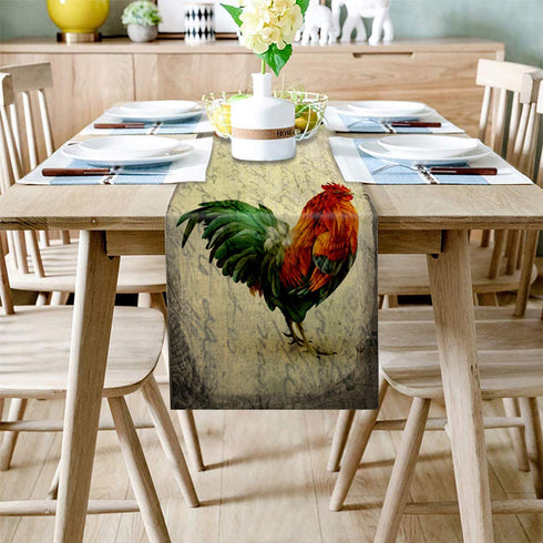 Farmhouse Rooster Table Runner Dresser Scarves,Linen Burlap Table Runners Cloth for Dinner Holiday Party, Kitchen Decor Retro Farm Chicken 13x70inch